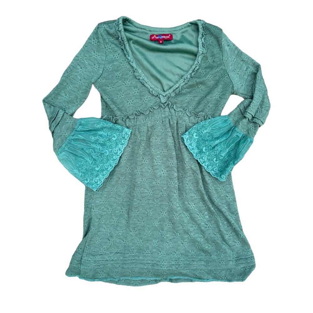 UTTAM LONDON | V-Neck Bell Sleeve Lace Tunic Blouse